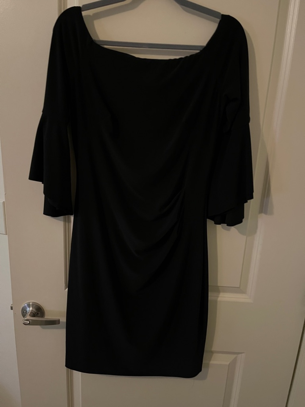 Ralph Lauren Black Off-Shoulder Midi Dress with Flutter bell Sleeves whimsigoth